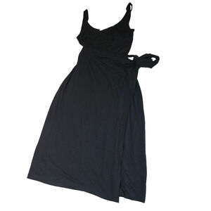 Vince Black Wrap Dress Womens Medium Midi Sleeveless Classic Minimalist M